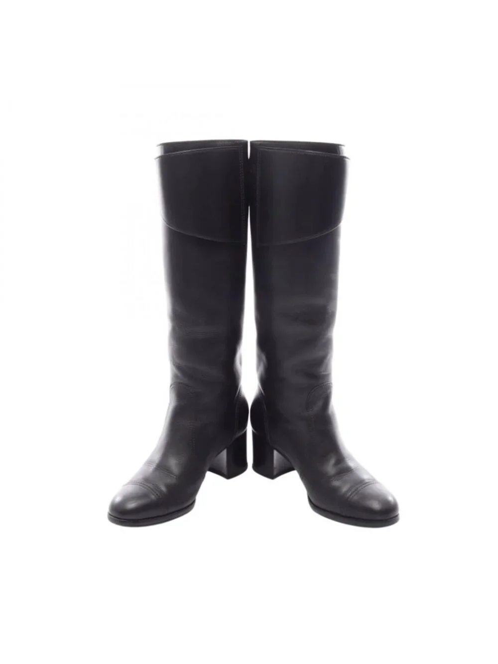 Chanel Boots CC Logo Long Black Leather